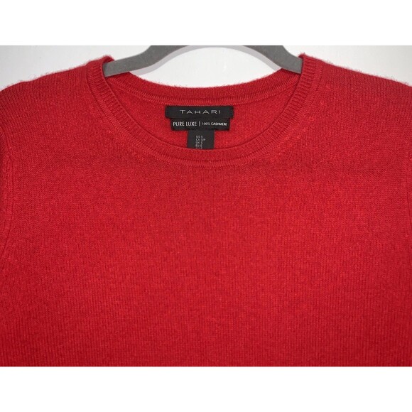 TAHARI Women's Cashmere Sweater Crew Neck Pullover Women Size Small Red Jumper - Picture 2 of 5